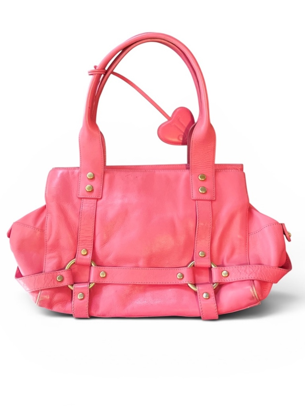 Juicy Couture Y2K Pink Leather Shoulder Bag with Heart Charm